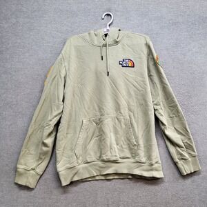 The North Face Men Sweatshirt Large Beige Hoodie Logo Novelty Patch Pullover